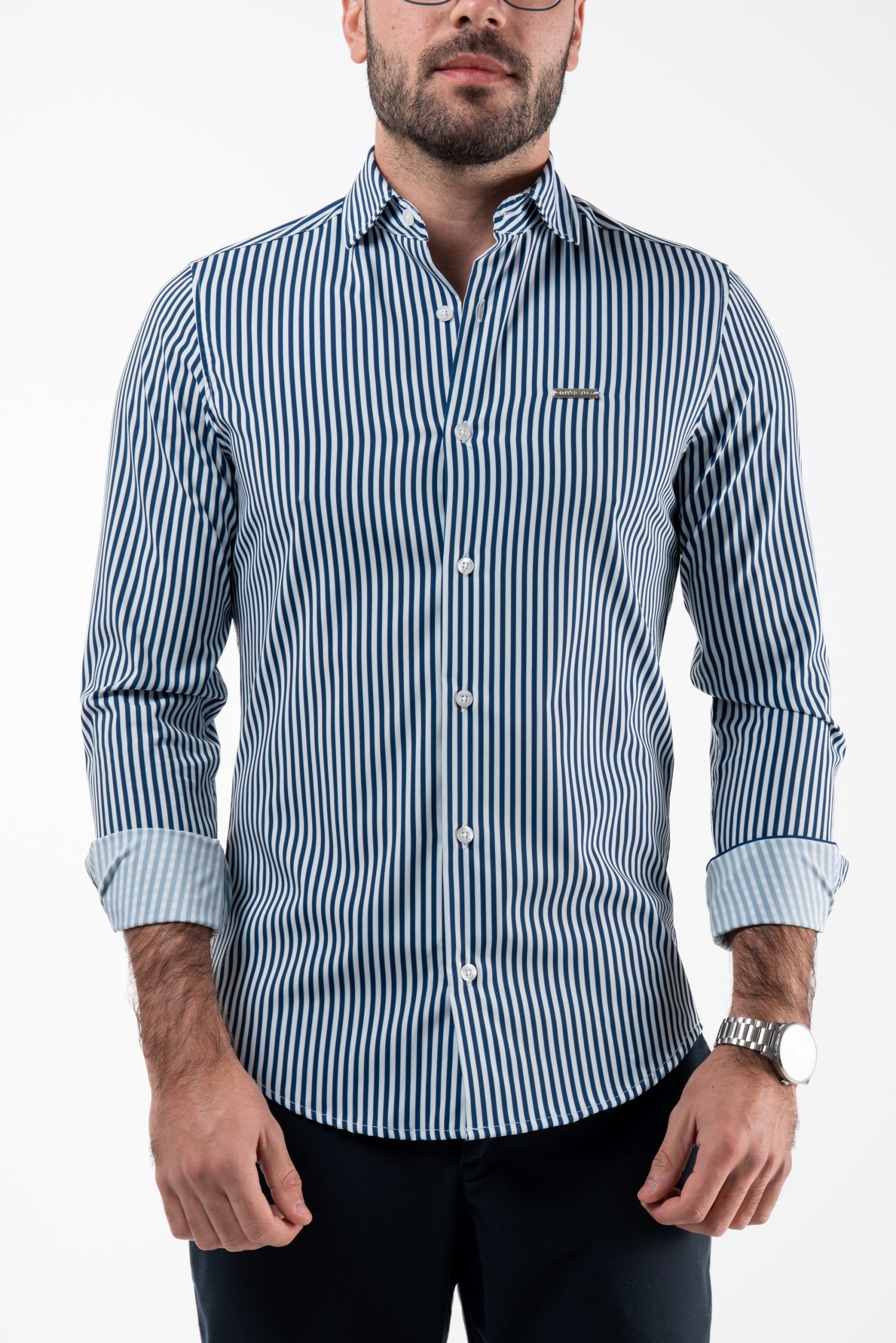 VITORAMBROSE-09260 Camisa risca Intermédia - Azul Marinho - Image 1