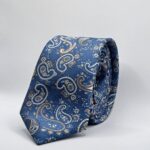 Gravata azul com cornucópias bege