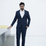 Fato 2 botões slim fit Azul risca giz