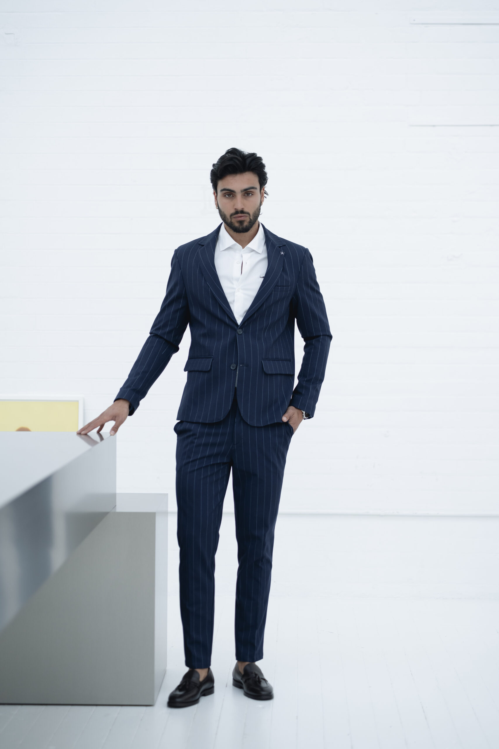 DSC02467 Fato 2 botões slim fit Azul risca giz - Image 1