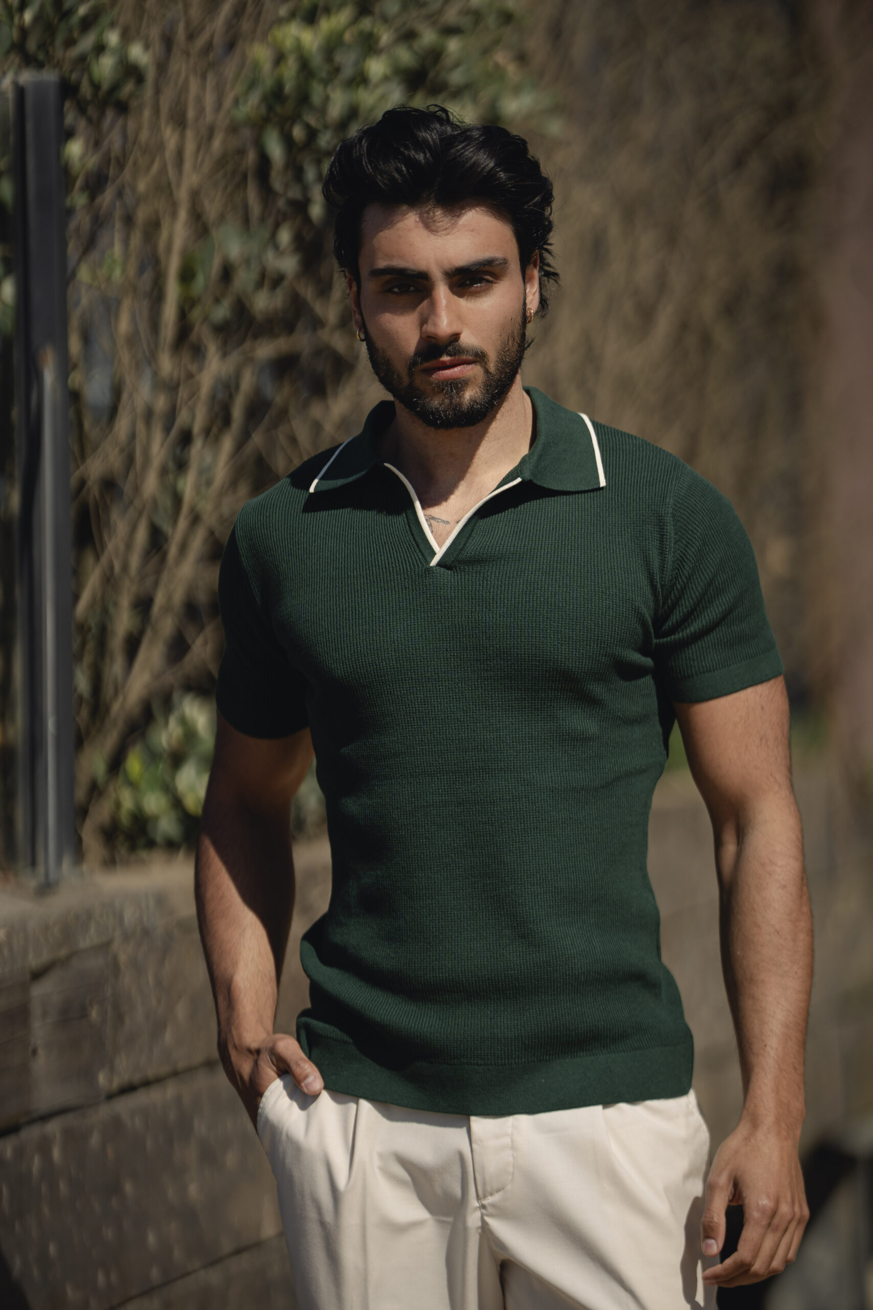 DSC03433 Polo estruturado verde com risca - Image 1